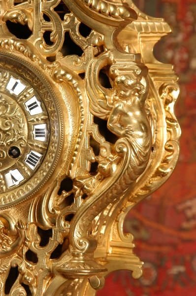 fig 3. Antique French Gilt Brass Clock, French - Circa 1880.